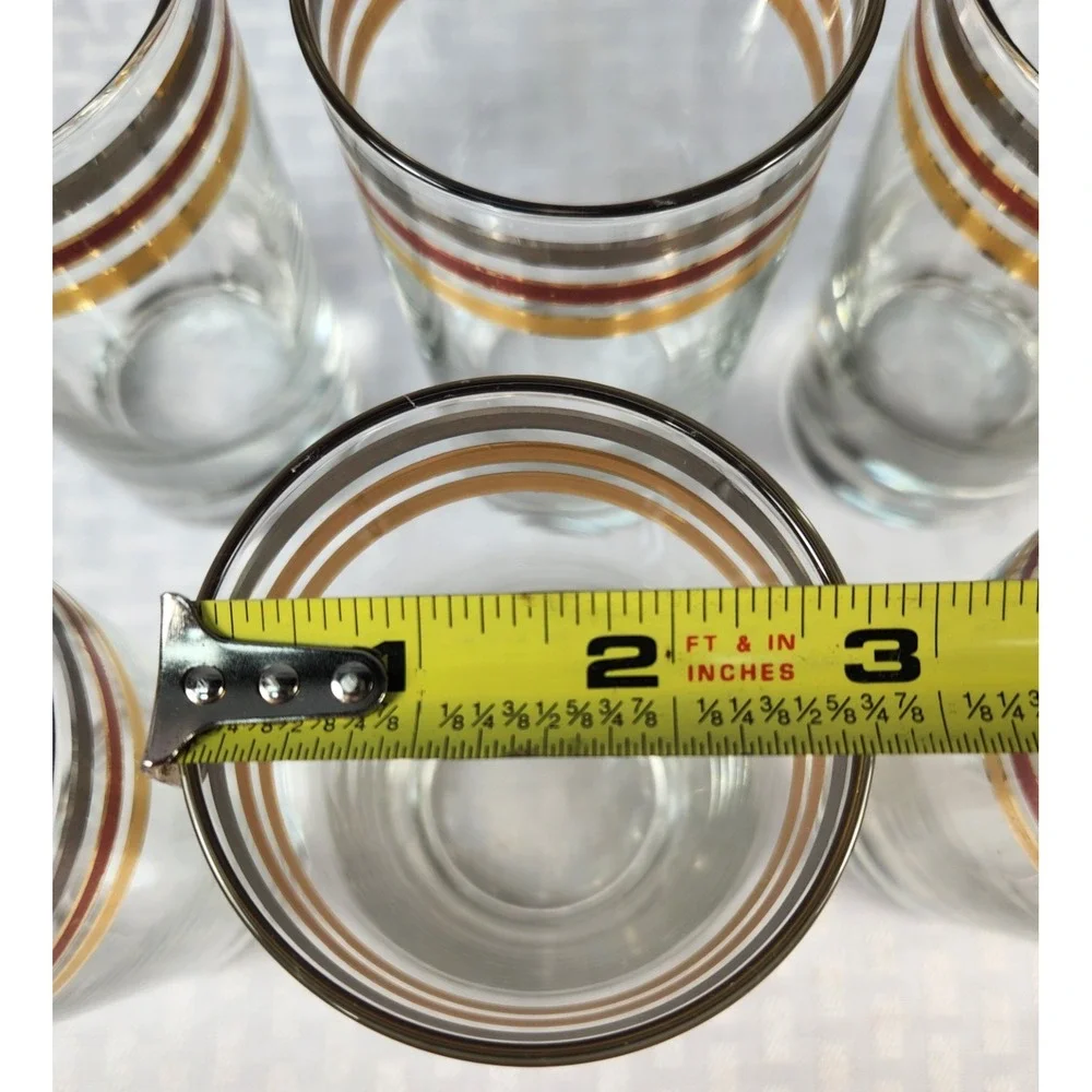 Set Of 8 Culver LTD Gold Banded Rondo 12 Oz. MCM Tall Drinking Bar Glasses 5.5